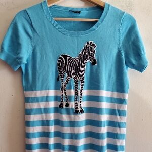 Talbots Light Blue Zebra Striped Women's Blouse.